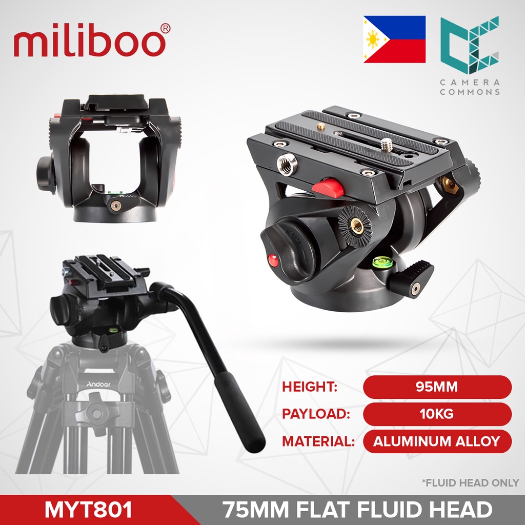 Miliboo MYT801 Fluid Head with 75mm Flat Base and Handle for Tripod ...