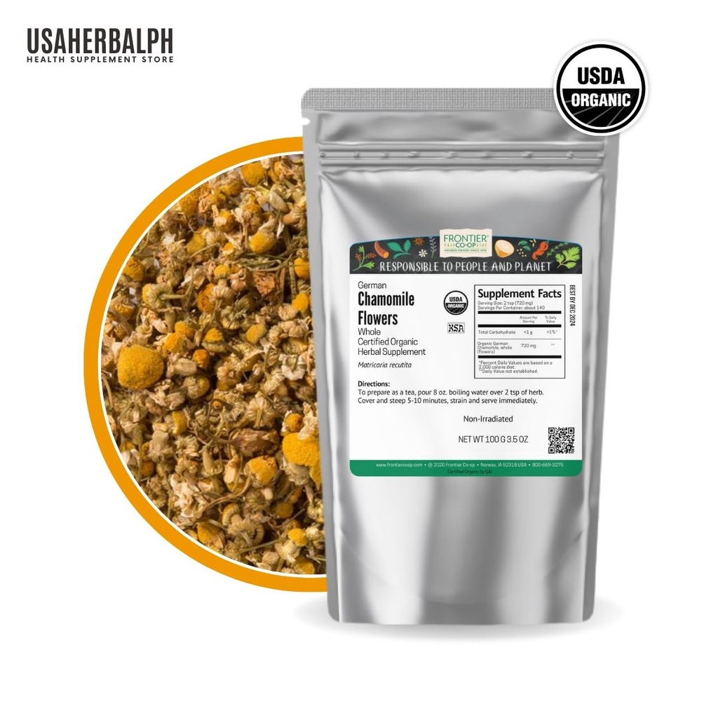 Frontier Organic Chamomile Flowers, Herbal loose leaf Tea, for Acid Reflux,Sleep, GERD, Anti