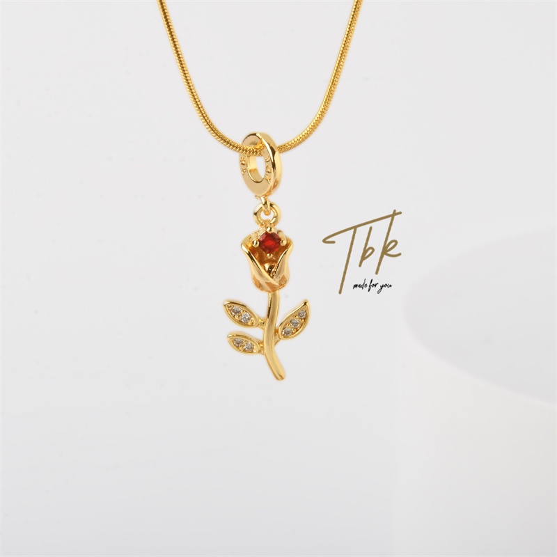 TBK Tulip Flower Necklace for Women 18k Gold Cubic Zirconia Fashion