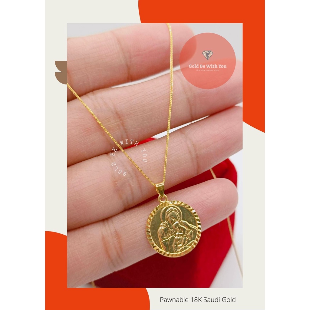 Pawnable 18k Saudi Gold SP Miraculous MC Pendant in Fine Fox Chain