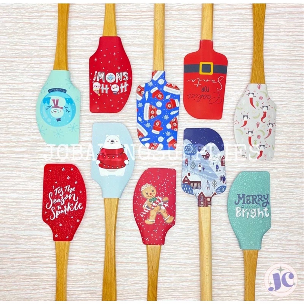 Christmas Spatula Wooden Handle Spatula with Design Christmas Theme