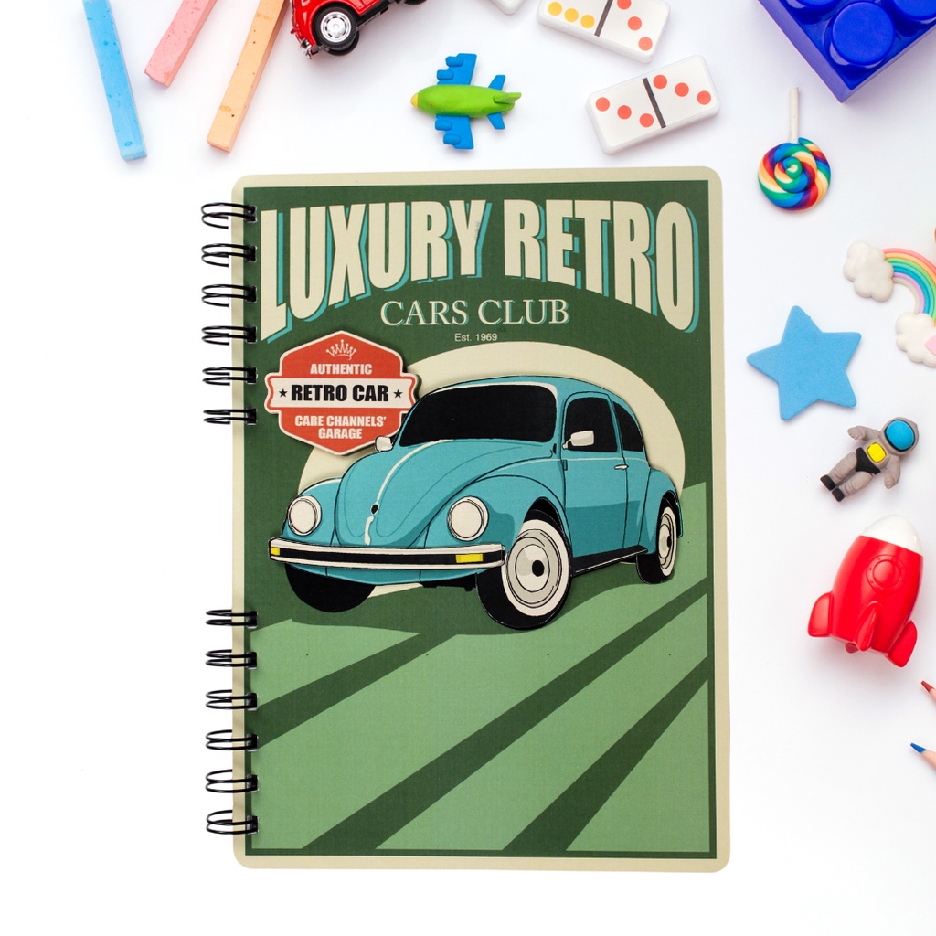 3D Paper Diecut A5 Ringbound "LUXURY RETRO CAR" Notebook with 70