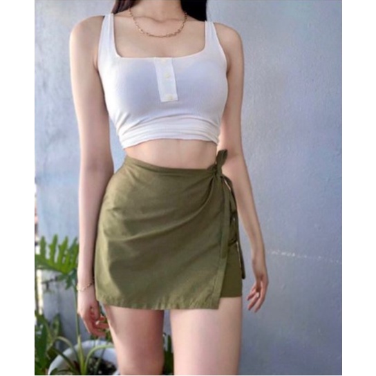 Korean Fashion Skort Palda Shorts |Cotton Linen Tie Side Wrap Overlap ...