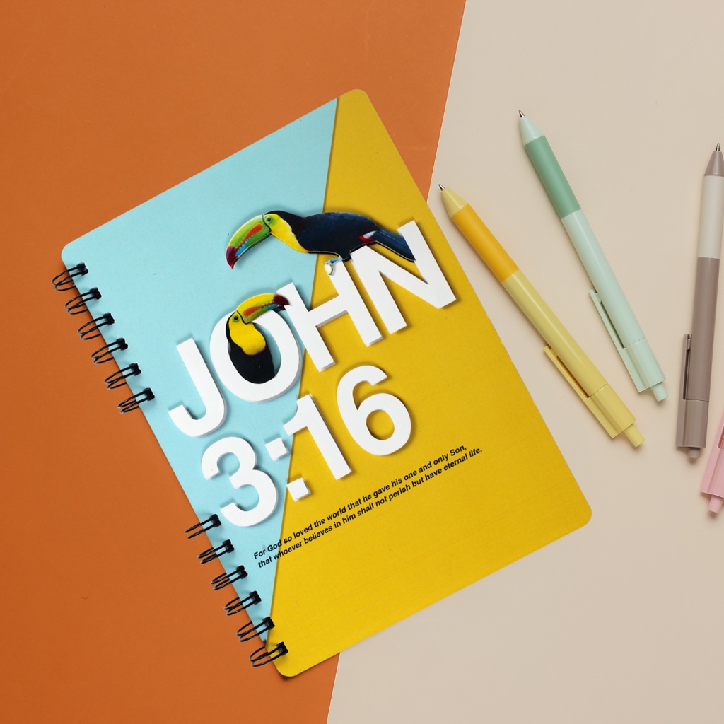 3D Paper Diecut A5 Ringbound "FOUR GOSPEL "JOHN 316" Notebook with