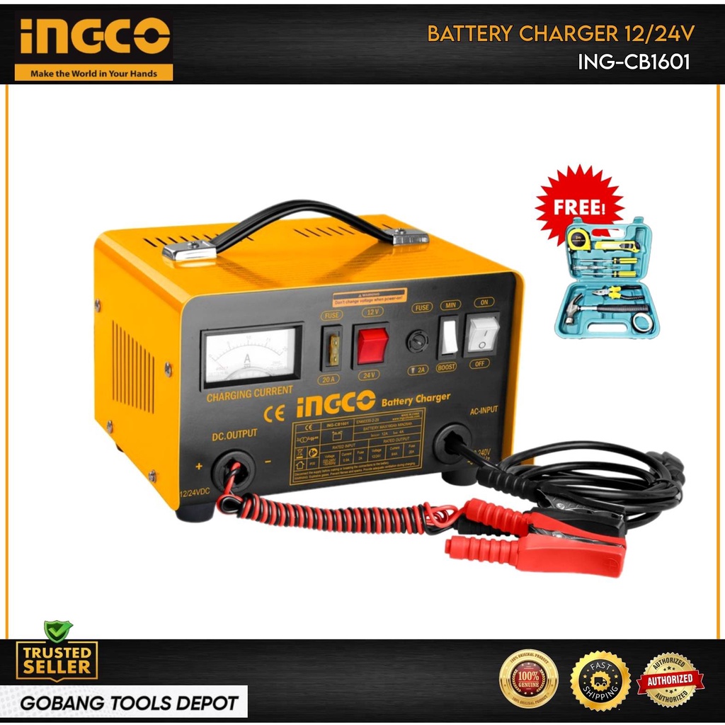 Ingco Battery Charger INGCB1601 12/24V 9/4A With Free Toolset Shopee