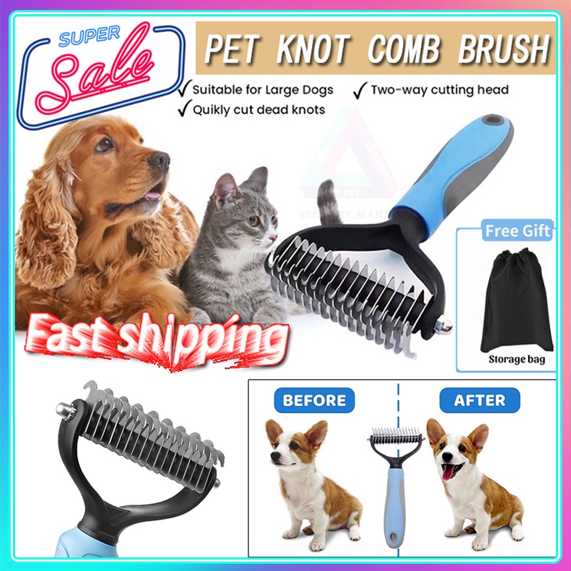 Pet Double Untie Knot Rake Comb Dog hair knot brush Cat Hair Grooming ...
