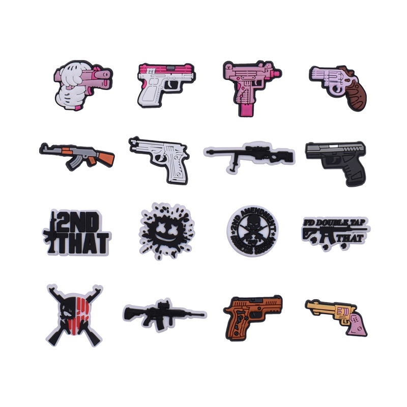 Cute jibbitz for Men Cartoon Gun crocs Jibbits Charm shoe Flower Jibits