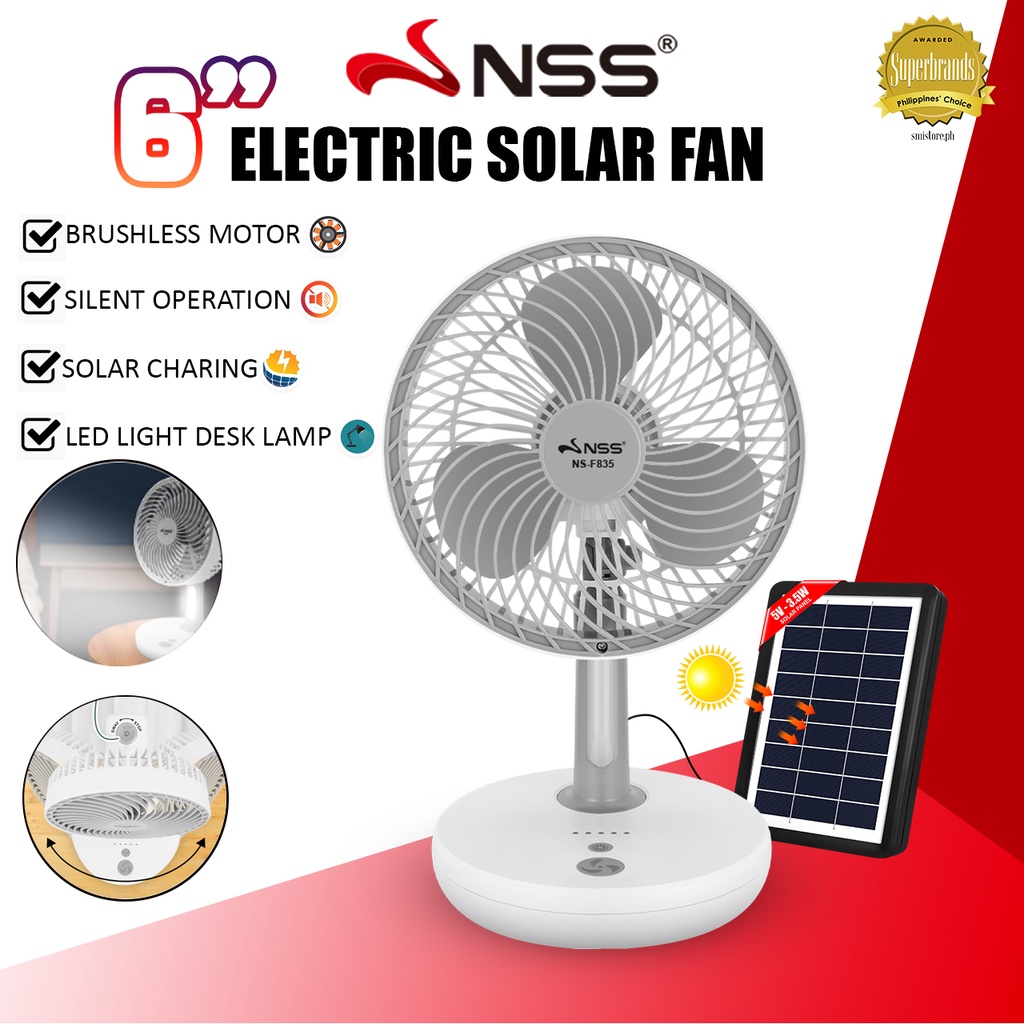 NSS Rechargeable Fan Solar Electric Fan Portable 3.5W Waterproof Solar ...