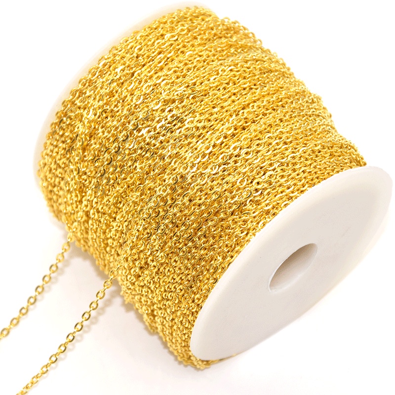 10m Gold Color Flat Link Necklace Bulk Chain 2mm For Jewelry Making DIY