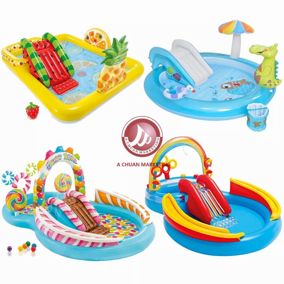 Inflatable Swimming Pool With Slide Inflatable Ball And Ring | Shopee ...