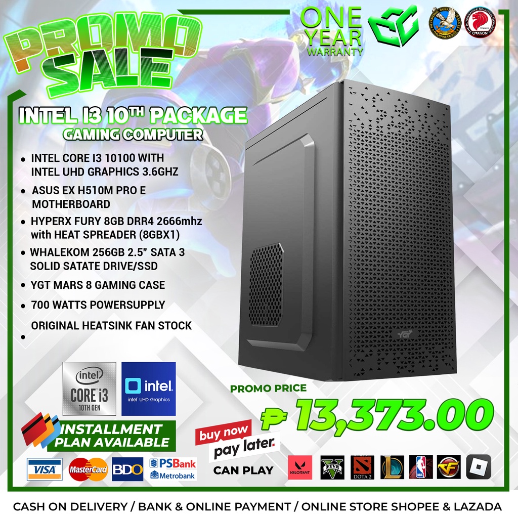 INTEL I3 10TH GEN SYSTEM UNIT ONLY 10100 ASUS EX MOTHERBOARD HYPERX