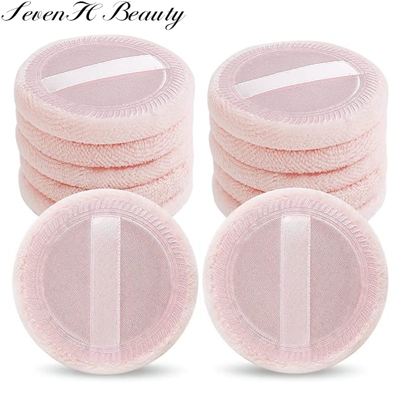 Loose Powder Puff Pink Cotton Pads Face Body Makeup Velour with Ribbon