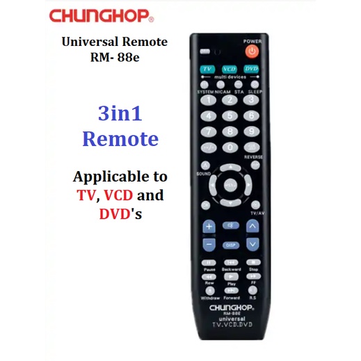 RM88E Universal Remote for TV DVD VCD 3in1 Universal Remote Control