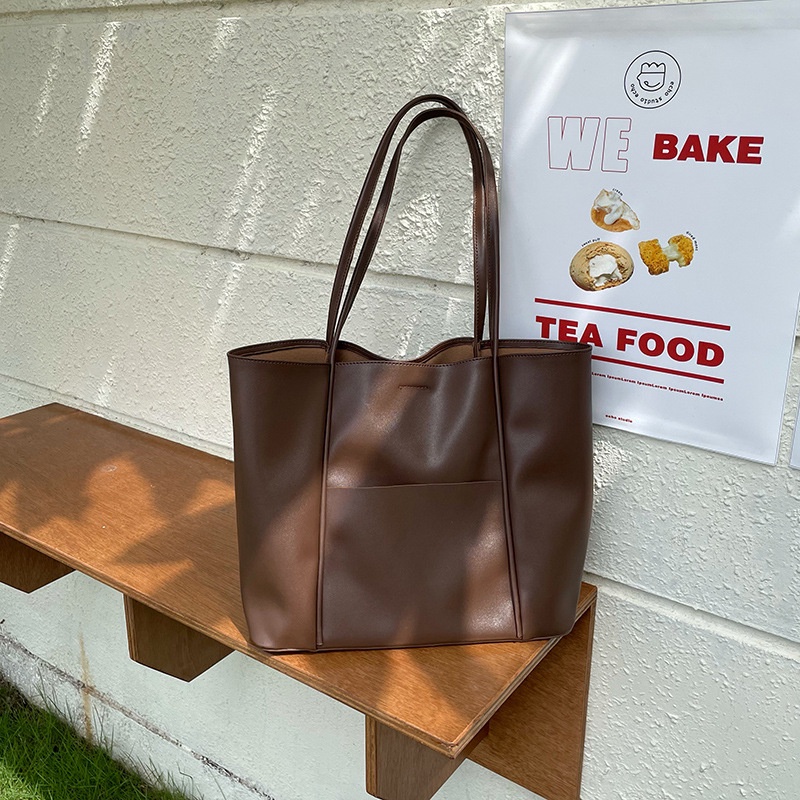 Korea INS Large Capacity Soft leather One Shoulder Tote Bag (With Small