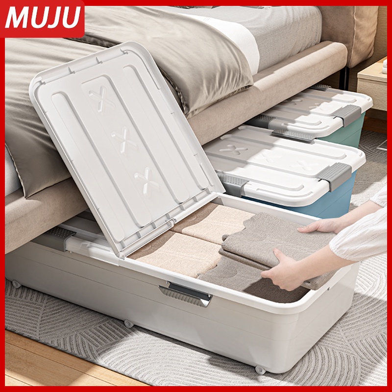 Under Bed Storage Box With Wheels Oversize Flat Clothes Organizer