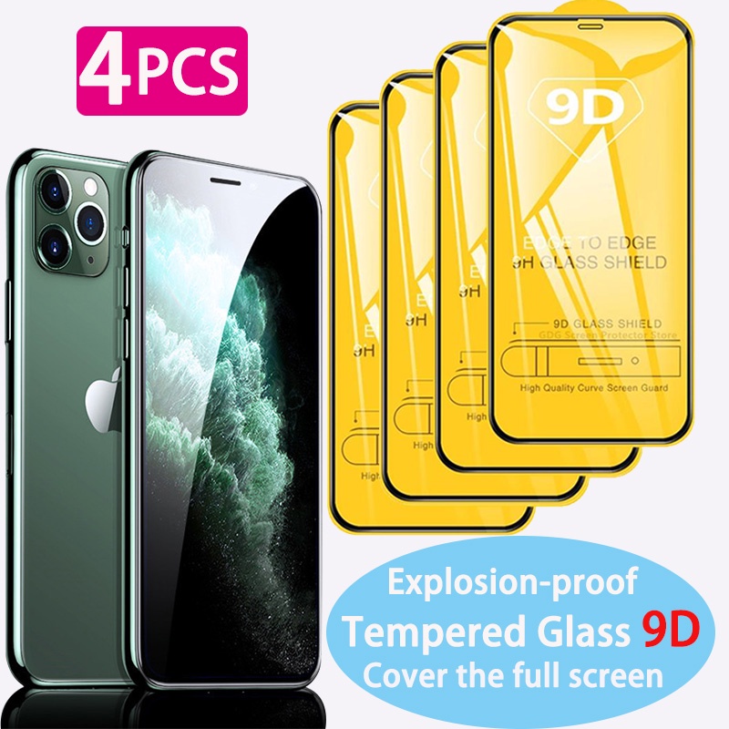 4PCS 9D Full Glue Protective Tempered Glass for IPhone 13 14 Pro Max 12 ...