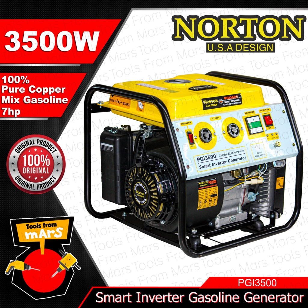 NORTON Smart Inverter Generator 3500W 7HP Mix Gasoline Generator 100% ...