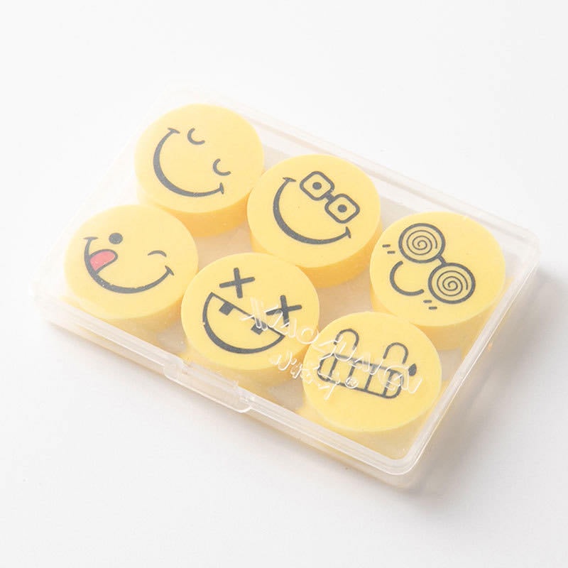 6 In 1 Eraser Smiley Emoji Eraser School Supplies ( 6pcs mini eraser