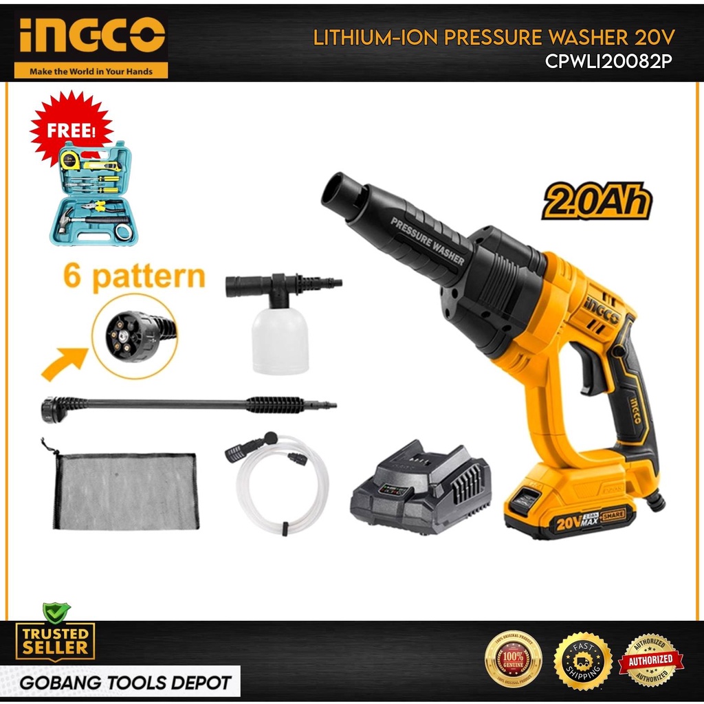 Ingco CPWLI20082P 20V LithiumIon Cordless Pressure Washer with battery
