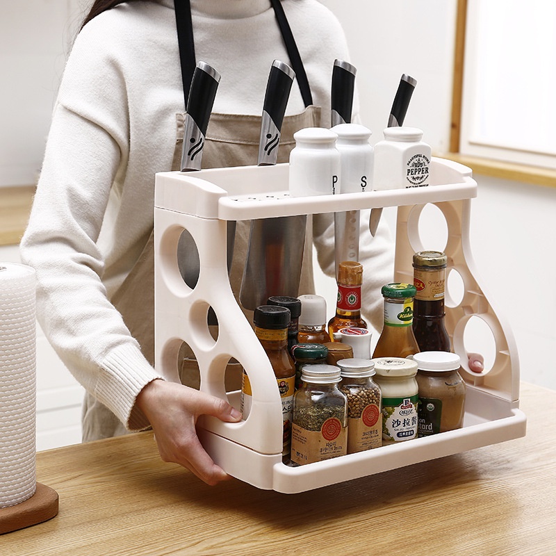 Double Layer Kitchen Rack Organizer Shelf Seasoning 2 layer Floor