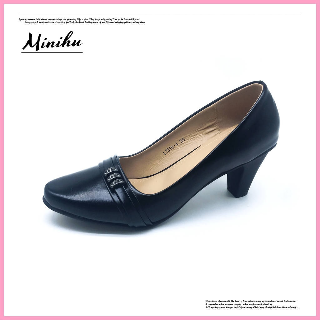 【FS】Black School Shoes Office Shoes Heels inch For Ladies 1318