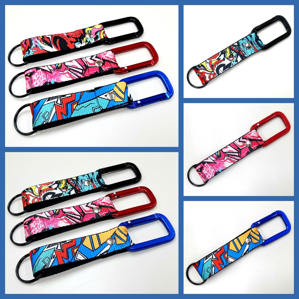 DOODLE ART Style Carabiner Metal Keychain Keylace Keyholders, Size 6