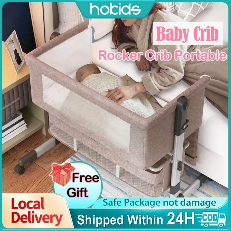 Rocker Crib Portable For Baby Co Sleeper Rocker Cradle Mobile Detachable With Wheels