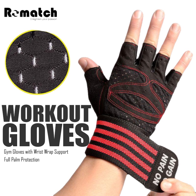 Ventilated Weight Lifting Gym Workout Gloves With Wrist Wrap Support For Men And Women Full Palm 5613