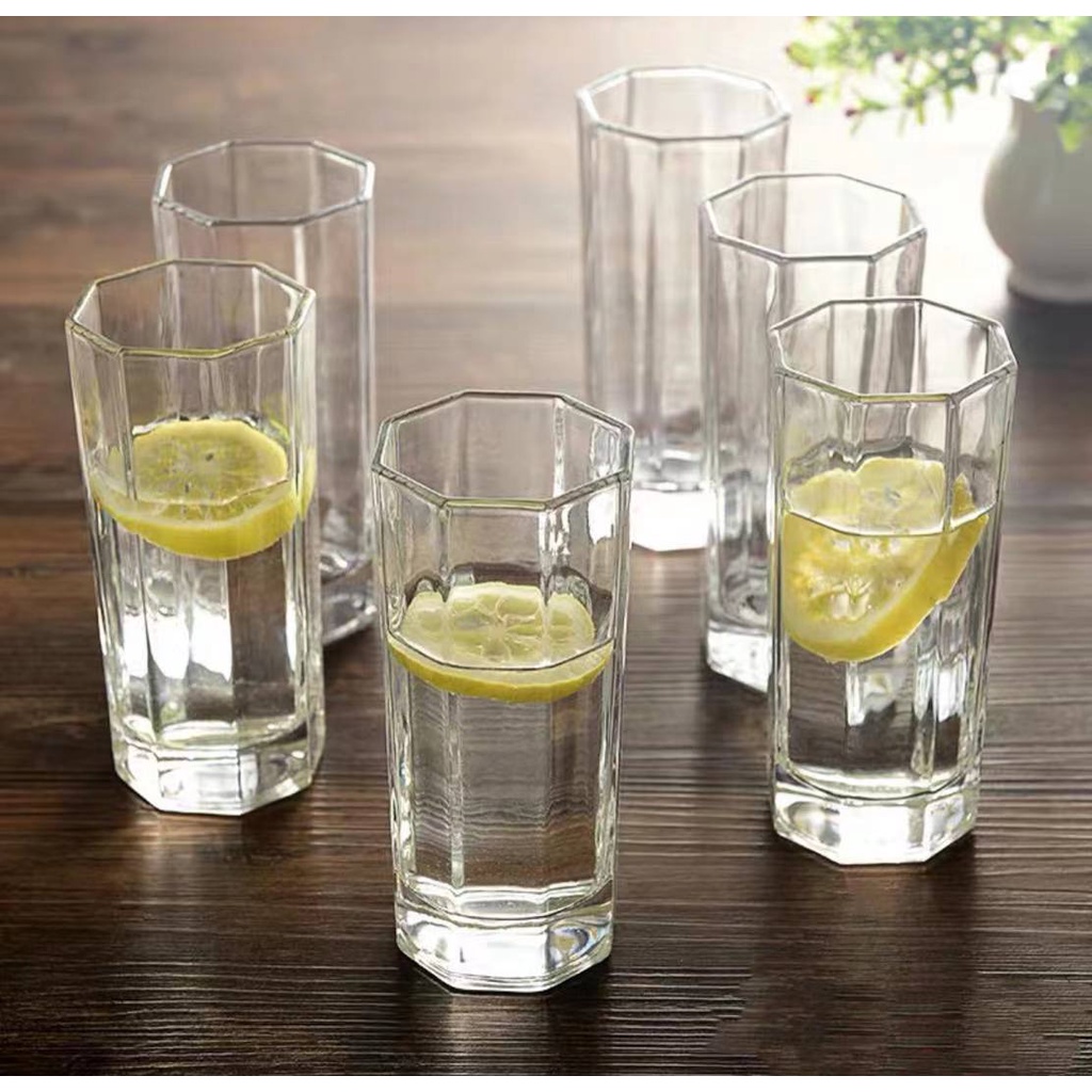 Colored Drinking Glass Baso Good Quality 6pcs In A Set Clear White Only