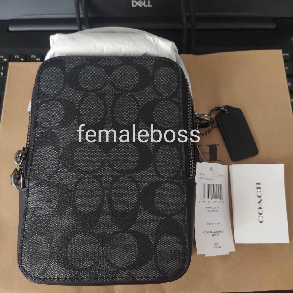 C3146 Coach Top Handle Men's Crossbody in Signature Canvas Shopee