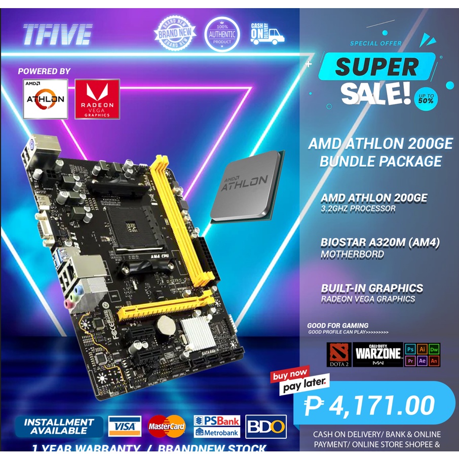 AMD ATHLON 200GE 3.2GHZ ASUS PRIME A320MK AM4 MOTHER BOARD BUILD IN