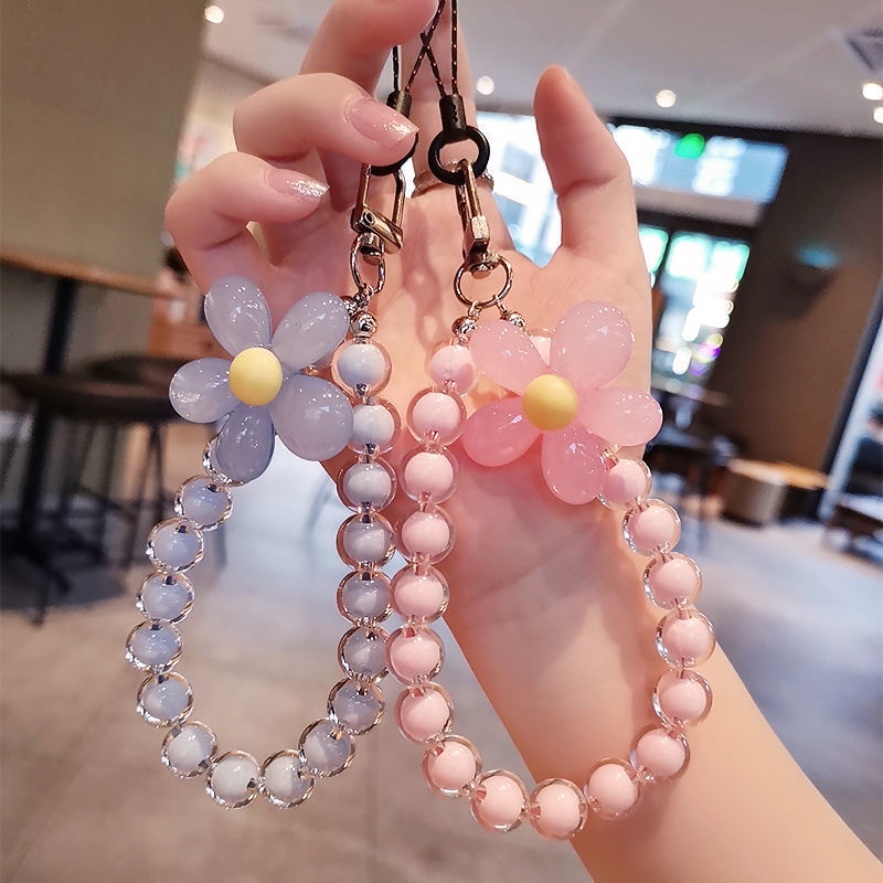 Colorful dual-use flower w/card patch mobile phone lanyard beaded anti ...