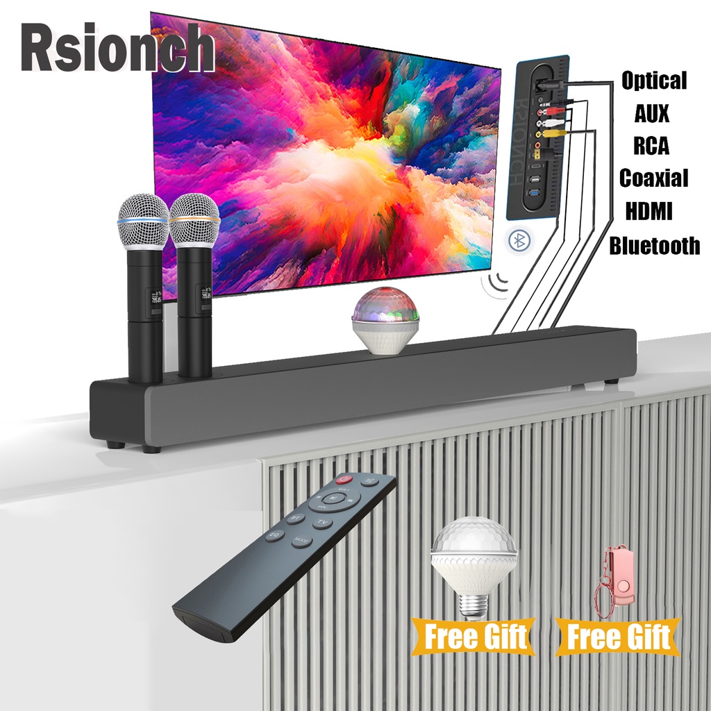 Karaoke TV Soundbar Wireless Mic Bluetooth Speaker Builtin Subwoofer