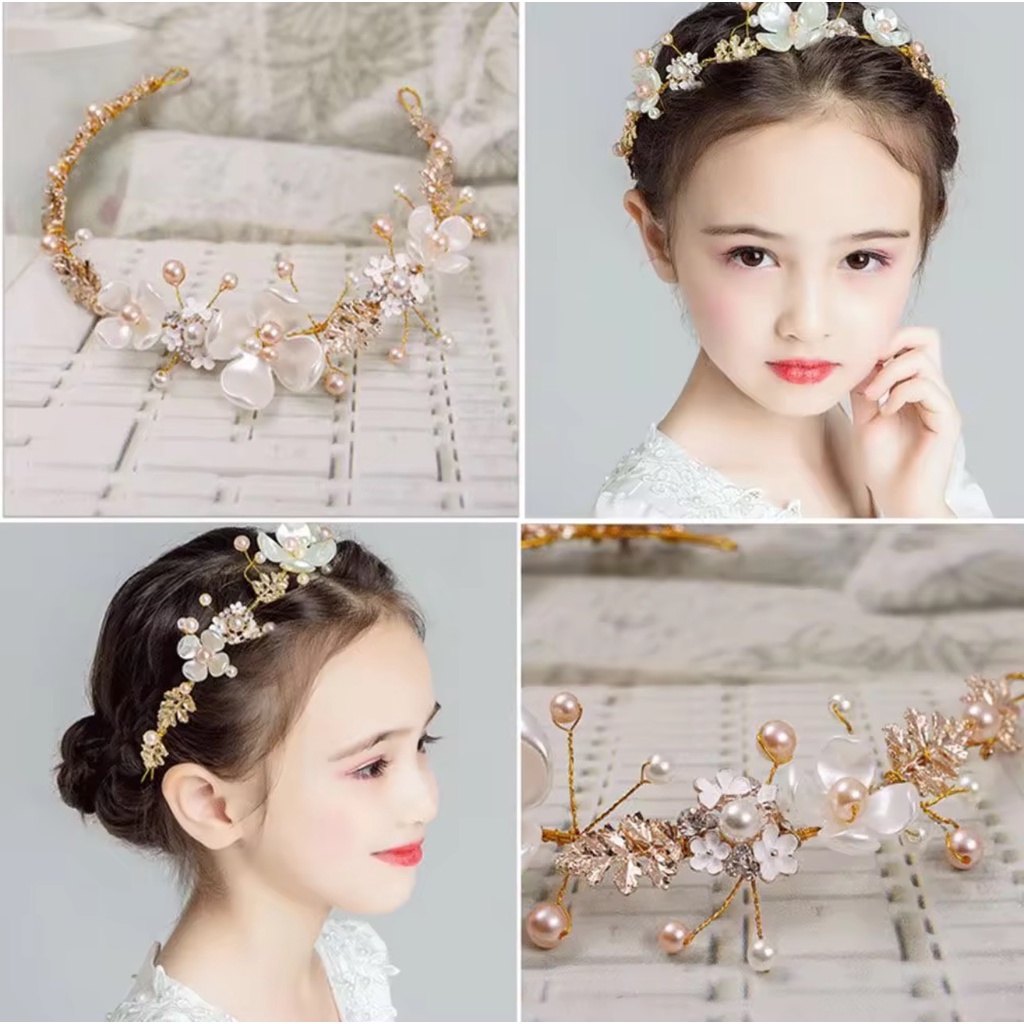 Girls Women Rhinestone Gold Flower Wedding Imitation Pearls Bridal Hair