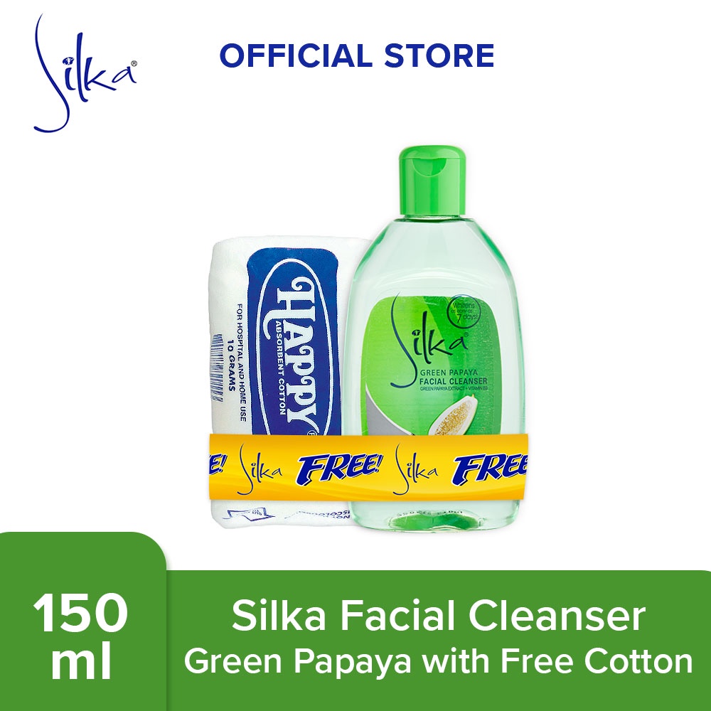 Silka Facial Cleanser Green Papaya 150ml Free cotton ( buy FC take