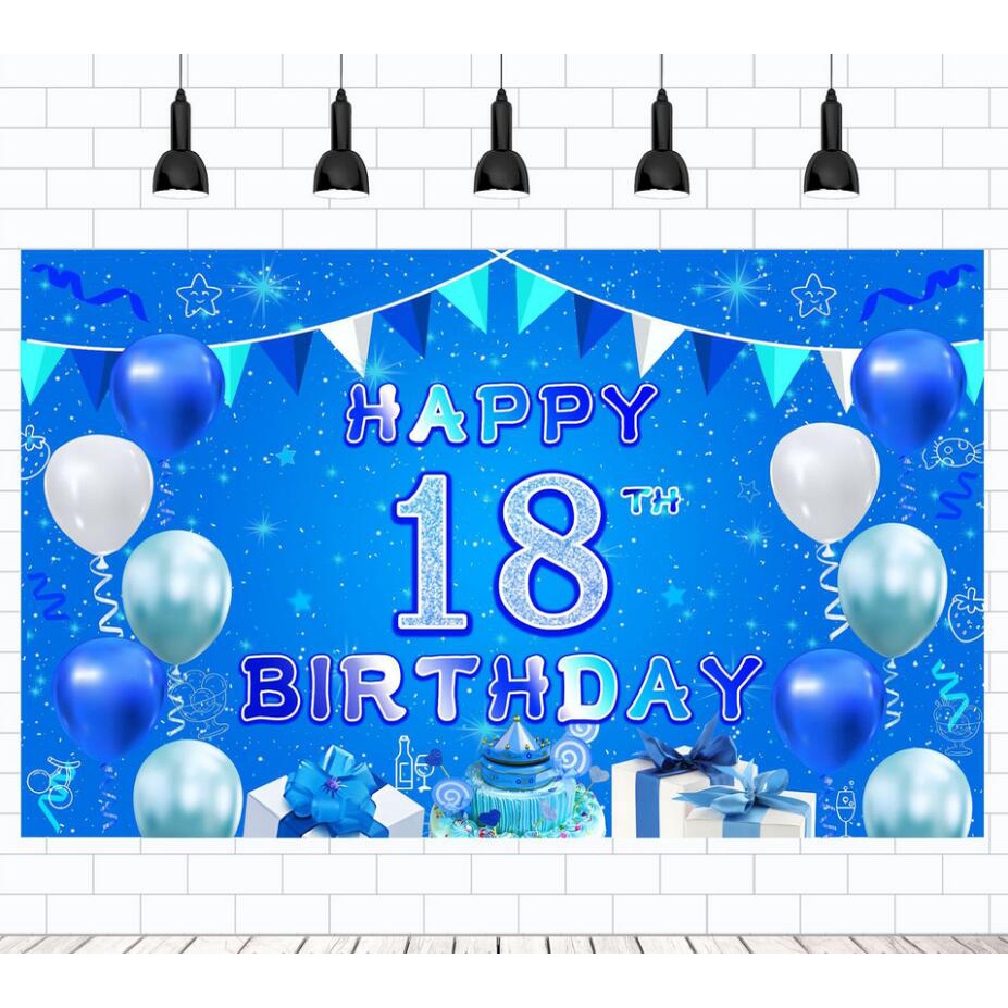 Happy Birthday Photography Background Blue 18th Theme Birthday Party Decoration Banner Backdrop