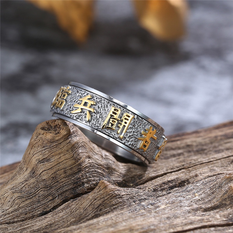 Good Luck Spinner Ring Men Chinese Element Vintage Titanium Steel Punk ...