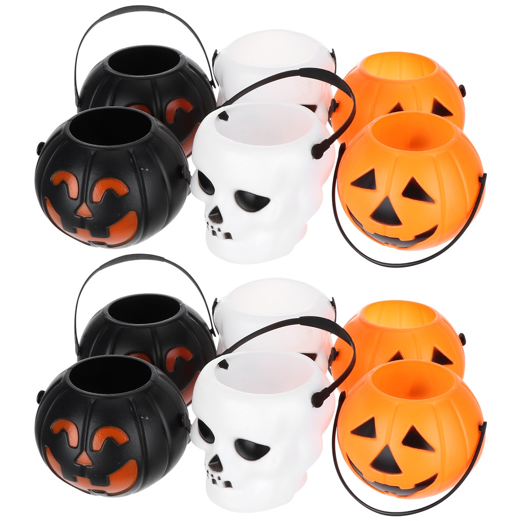 ♘Bucket Candy Halloween Pumpkin Holder Portable Treat Or Container ...