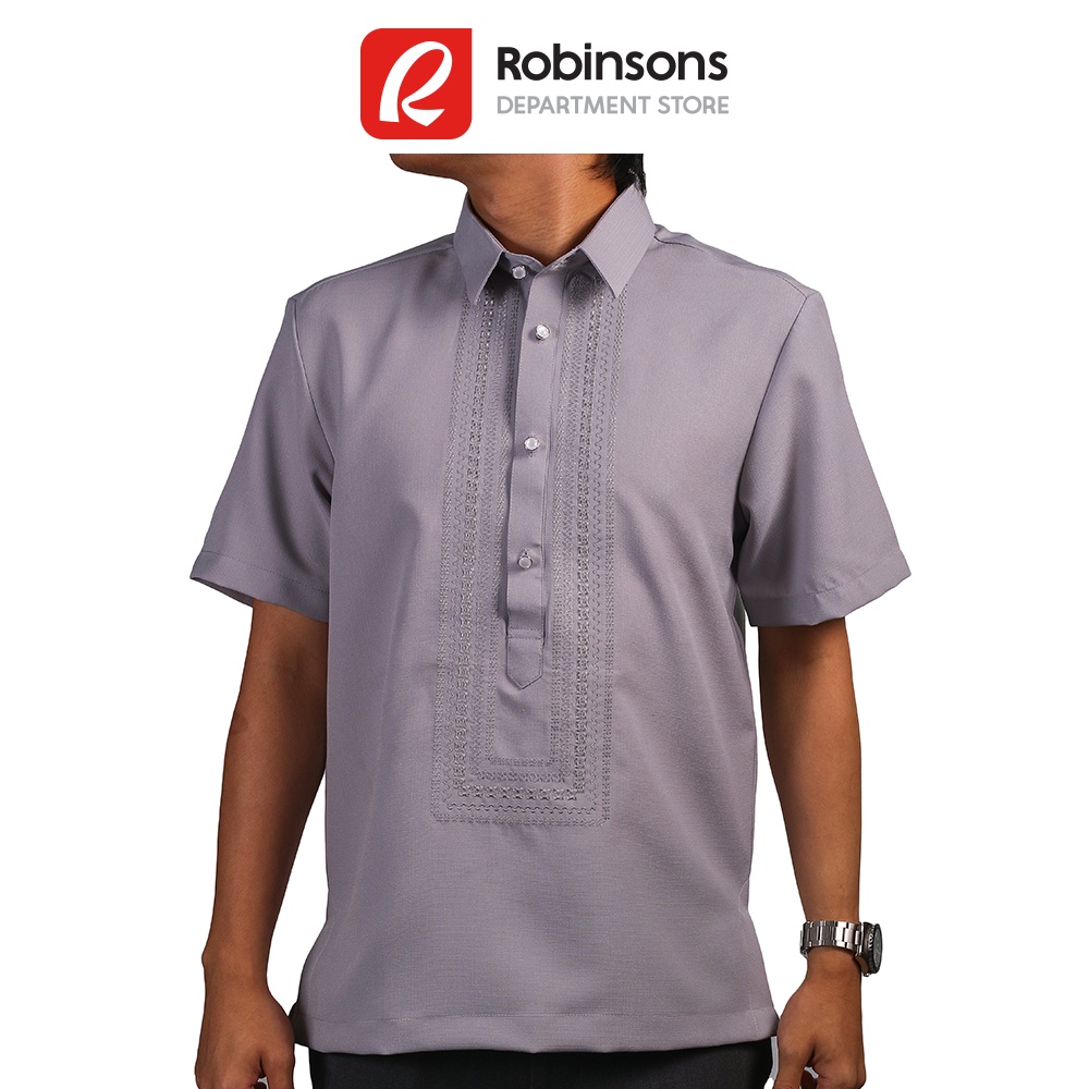 Executive Men's Embroidered Shortsleeves Office Barong (Grey) | Shopee ...