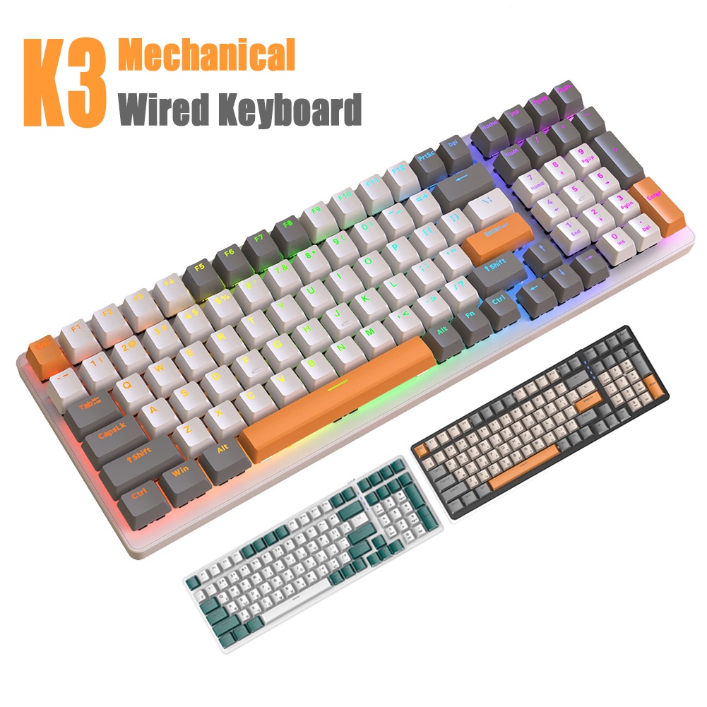 Mechanical ☑K3 Gaming Keyboard Red Blue Switch 100 Keys Teclado USB ...