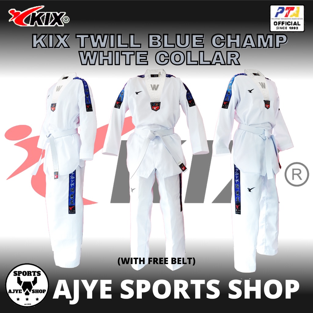 KIX TAEKWONDO UNIFORM TWILL BLUE CHAMP WHITE COLLAR Shopee Philippines