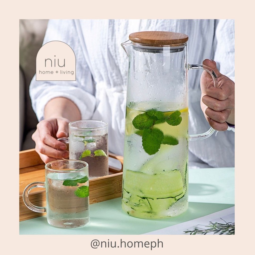 NIU.HOMEPH Glass pitcher with bamboo lid drinks for parties serving ...