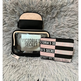 Victorias Secret Makeup Cosmetic Travel Bag Pink and Black Strip