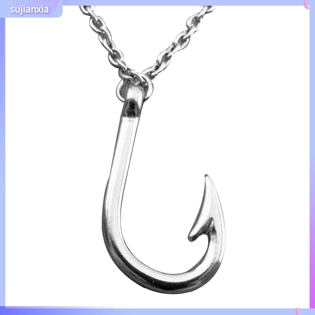 sujianxia) Antique Fishing Hook Fishhook Pendant Chain Necklace Fisherman  Jewelry Gift