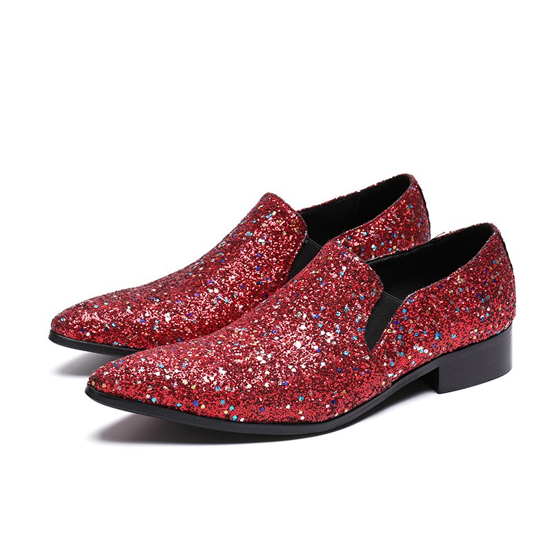 ougF Christia Bella Red Shining Men Loafers Sequins Slippers Banquet ...