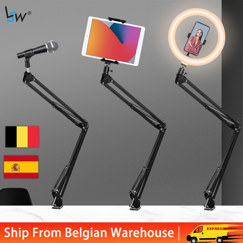 cyu5 Desk Arm Stand with Mic Boom Phone Holder, Boom Suspension Stand