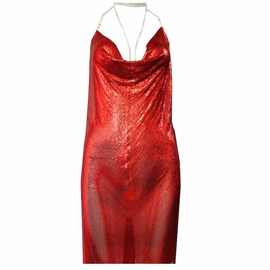 ♣ Sex Party Dress For Club Women Red Metal Mesh Kendall Jenner