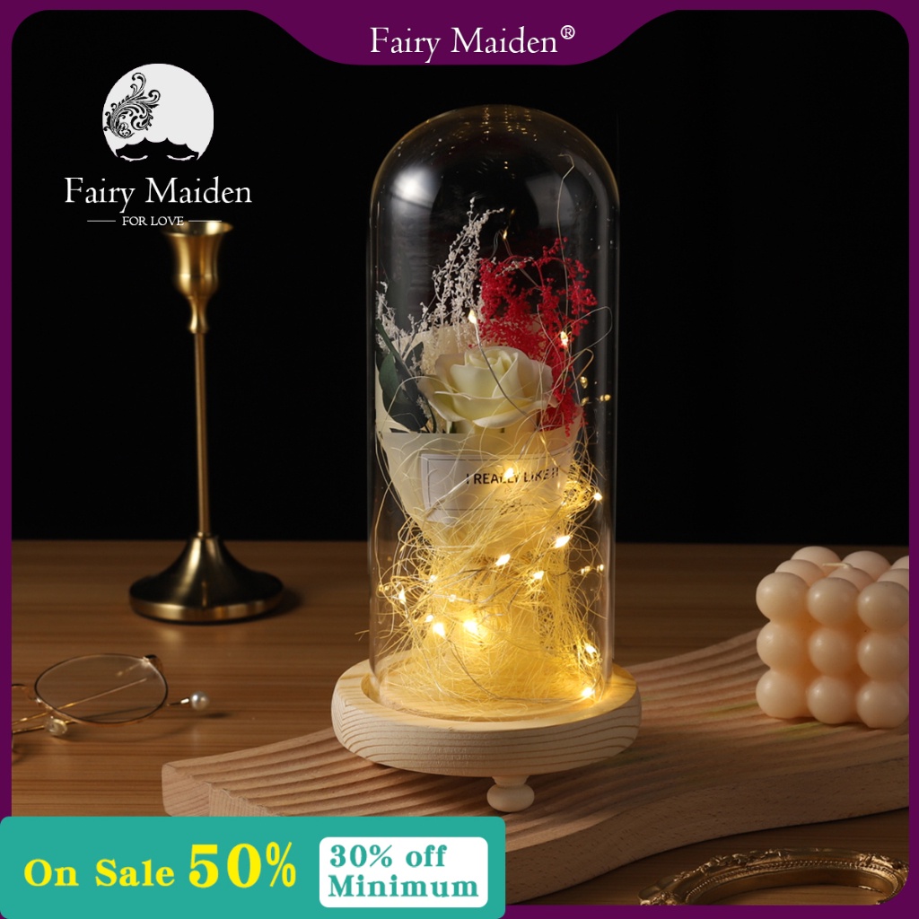 Artificial Flowers rose Eternal Flower with LED Light home decorations