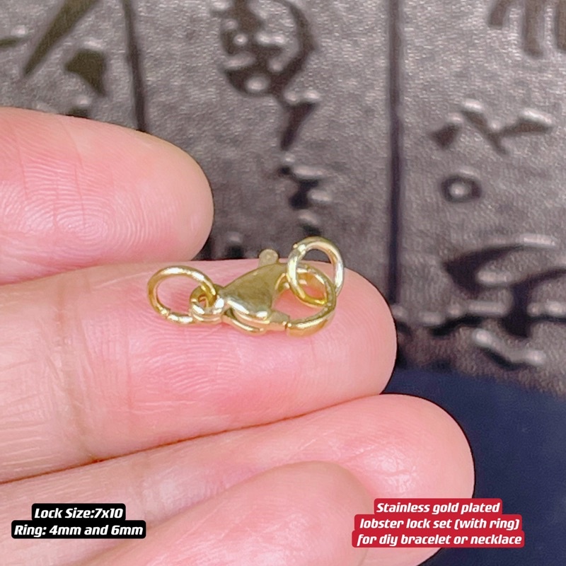 (wikacharms)lobster lock set(with ring) stainless gold plated for bracelet or necklace diy