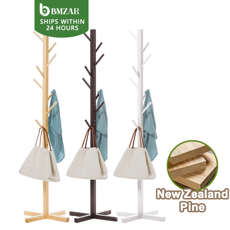 COD BMZAR Wooden Bag Rack Stand Coat Rack With 8 Hooks New Zealand Pine